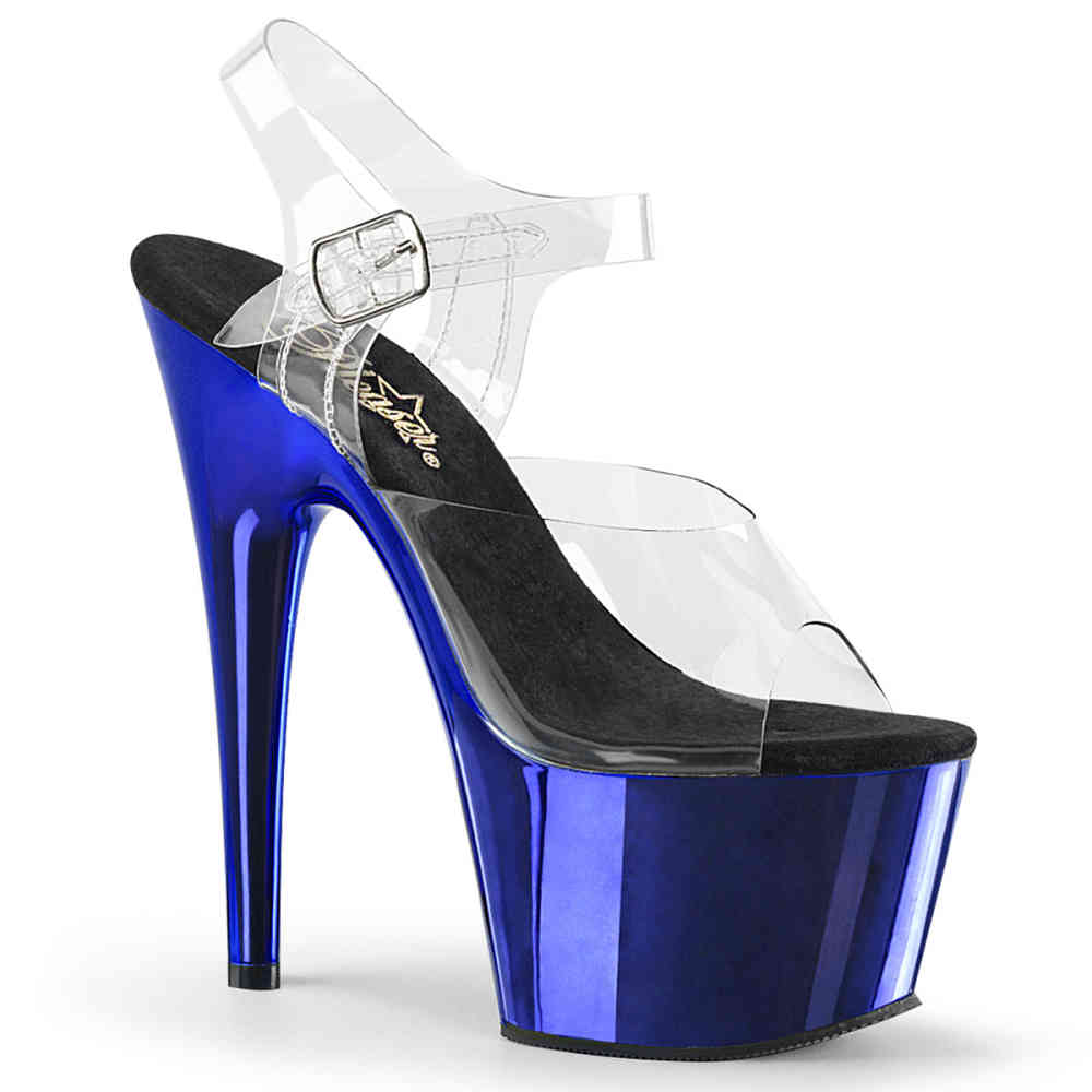 Pleaser - ADORE-708 Ankle strap sandal, Pole dance shoes - Pole dance shoes - Blue/Transparent